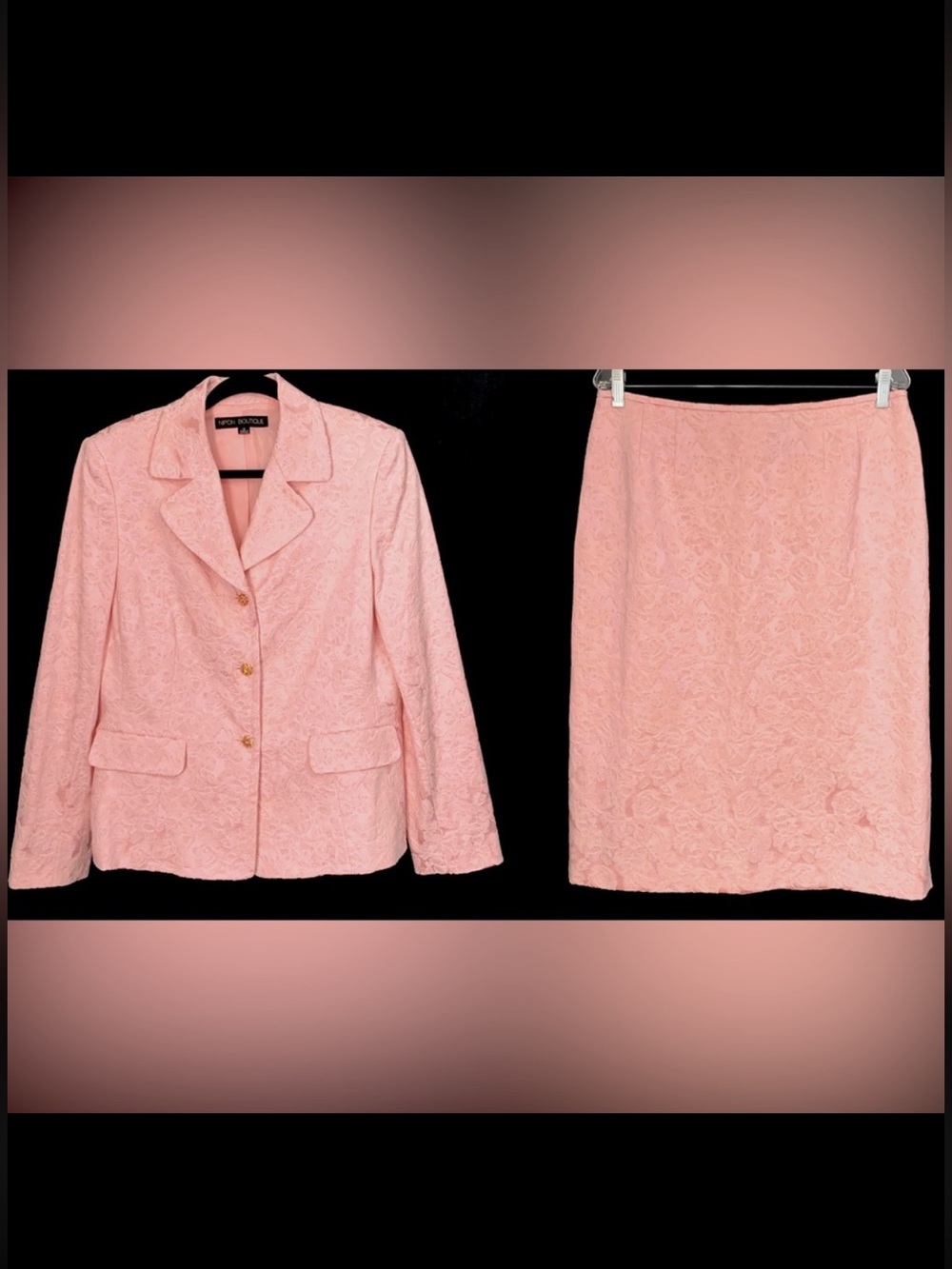 NIPON BOUTIQUE Vintage Textured Floral Print Matching Jacket & Skirt Suit